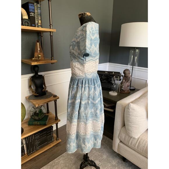 Blue-White Midi Dress, Fit and Flare, Westbem, Short Sleeve, ~ 220713-MEL 10 - Picture 3 of 10